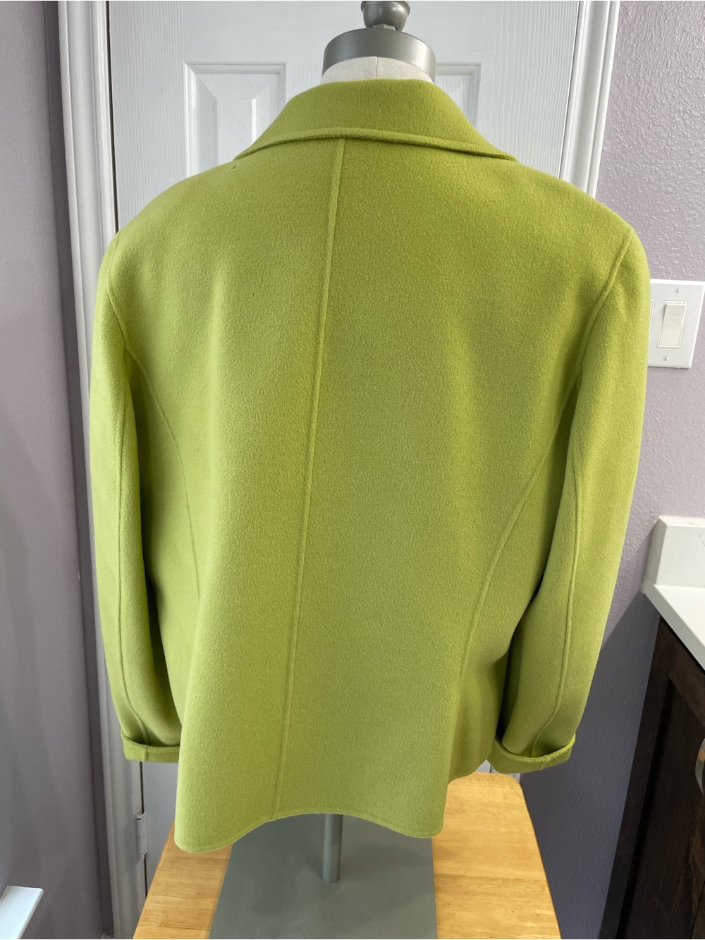 Talbots Vintage 100% Wool Chartreuse Green Open-Front Coat Jacket Size 16 - Picture 2 of 10